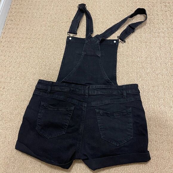 Wax Jean Black Denim Romper Overall Shorts - Size M - Picture 9 of 9